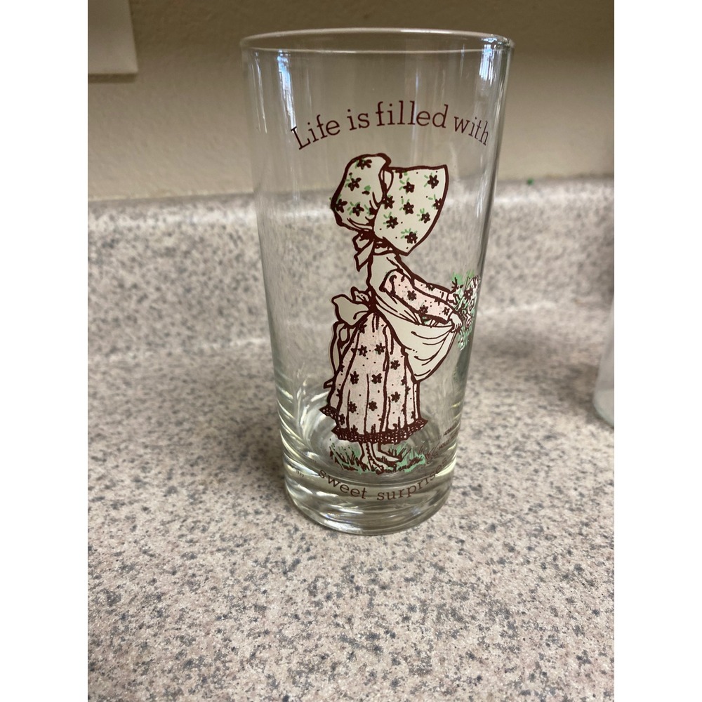 Vintage Holly Hobbie Glass Life is Filled With Sweet Surprises Tumbler 1970s